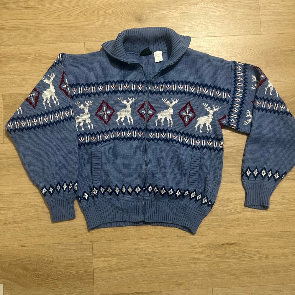 Men's Blue Reindeer Pattern Crewneck Sweater